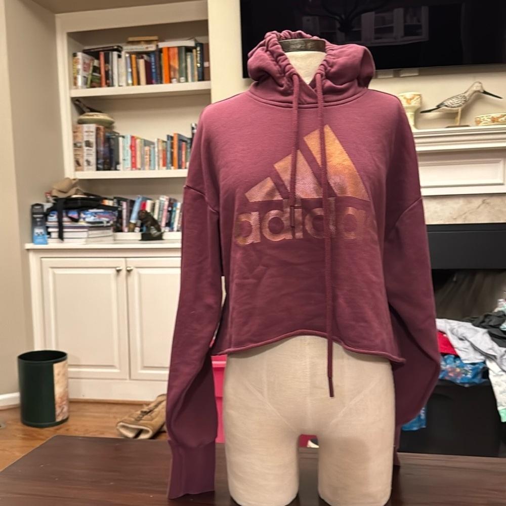 NWOT Adidas maroon with copper logo crop hoodie size small